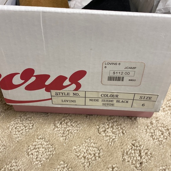 Suede black and beige flats . Size 6 . Ankle strap. - Picture 2 of 6